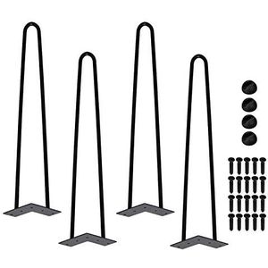 Lospitch Hairpin Poten, 40 cm, tafelpoten, haarspeld, metaal, zwart, dubbele stang, metalen poten, voor doe-het-zelf, tafelpoten voor eettafel, salontafel, bureau, inclusief gratis vloerbeschermers en