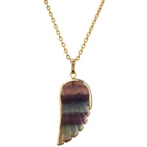 Flash Labradorite Angel Wing Pendant Necklaces Women Fashion Rainbow Fluorite Choker Necklace Jewelry Gifts (Color : Rainbow Fluorite)