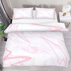 Y-DSIWX Roze marmeren dekbedovertrekken set dubbele maat, zachte Tencel quilt beddengoed met ritssluiting gemakkelijk te onderhouden, 3 stuks (1 dekbedovertrek + 2 kussenslopen)
