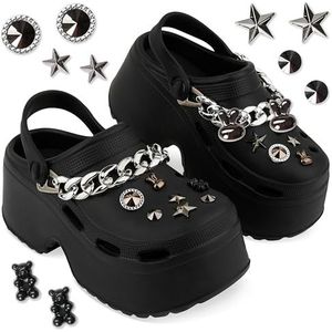 CityComfort Tuinklompen voor dames met bedels, lichte muiltjes voor tuin, strand, zwembad, Zwart, 40/41 EU