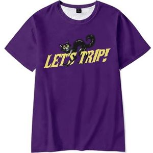 Sturniolo Triplet Merch Let's Trip Cat Tee Paars Mannen Vrouwen Korte Mouw Mode Zomer Casual T-shirt, Paars, M