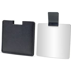 Onbreekbare roestvrijstalen compacte spiegel voor portemonnees, onbreekbare spiegel, reizen met PU-lederen hoes, handheld campingscheerspiegel voor dames en heren, make-up, cadeau (zwart)
