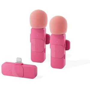 BOYA by-V2 Draadloze lavalier-microfoon voor iPhone iPad, dubbele condensatormicrofoon met kogelkarakteristiek voor video-opnames, Podcast, YouTube, TikTok Facebook, plug-play microfoon, roze