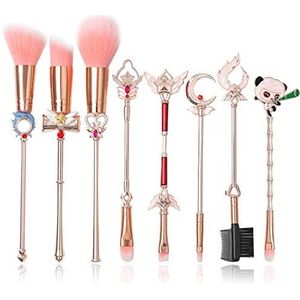 Eljjhah 8 stks/set online spel make-up borstels set zacht haar helder goud foundation concealer oogschaduw borstels magische meisje make-up borstel (handvat kleur: helder roze)