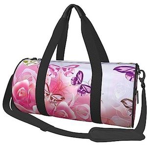 Roze rozen en vlinders Reizen Duffel Bag Gym Tote Bag Lichtgewicht Bagage Tas voor Weekender Sport Vakantie, Zwart, One Size, Zwart, Eén maat