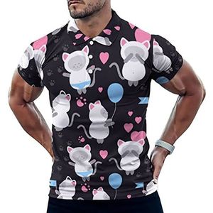 Witte Kitties Patroon Casual Poloshirts Voor Mannen Slim Fit Korte Mouw T-shirt Sneldrogende Golf Tops Tees 2XL