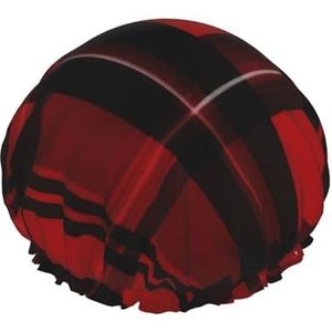Rode en zwarte geruite print douchemutsen voor vrouwen herbruikbare badmutsen dubbellaags waterdicht haar cap met EVA-voering zachte comfortabele badmuts voor alle haartypes