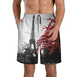 PHTZEZFC Grijze strandshorts voor heren met Paris Tower Print - lichtgewicht, sneldrogende zwembroek met trekkoord en zakken, Wit, XL