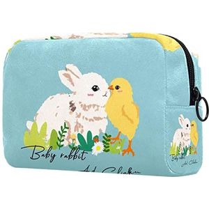 Konijntje en kuiken Print Reizen Cosmetische Tas voor Vrouwen en Meisjes, Kleine Make-up Tas Rits Pouch Toiletry Organizer, Meerkleurig, 18.5x7.5x13cm/7.3x3x5.1in, Modieus