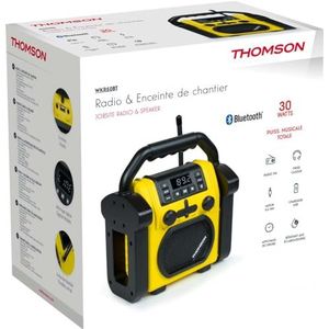 Thomson WKR50BT - Bluetooth-werkradio, PLL-radio, AUX-IN, hoofdtelefoonaansluiting, USB-speler, 30 W muziek, IPX54, voeding 230 V kabel of 4 LR14-batterijen (niet inbegrepen)