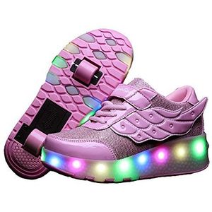 Kimily Sneakers led/skateboard voor jongens en meisjes, schoenen met ledlicht met wieltjes, USB-oplaadbaar, lichtN7-kleur, kleurrijk, drukknop instelbaar, rollerblades inline skates outdoor, sport,