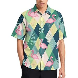 Leuke retro flamingo Hawaiiaanse shirt voor mannen zomer strand casual korte mouw button down shirts met zak
