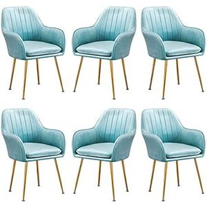 GEIRONV Soft Velvet Dining Chair Set van 6, 46 × 40 × 85 cm Metalen stoel poten make-up stoel met armleuningen rugleuning woonkamer stoelen Eetstoelen (Color : Light blue)