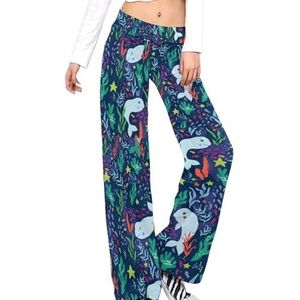 Walvissen Waterplant Ster Zeebodem Damesbroek Casual Broek Elastische Taille Lounge Broek Lange Yoga Broek Rechte Been