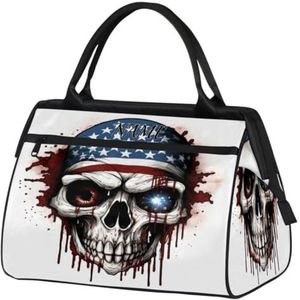 Amerikaanse Bandana Schedel Reizen Sporttas Voor Vrouwen Essentials Aangepaste Naam Carry On Duffel Gym Bag Gepersonaliseerde Accessoires Grote Tote Weekender Tas Dames Strand Waterdichte Tas,