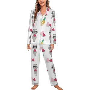 Zomer patroon met wasbeer lange mouwen pyjama sets voor vrouwen klassieke nachtkleding nachtkleding zachte pyjama sets lounge sets