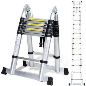 Cecaylie 5(2.5+2.5) M Aluminium Telescopische Ladder Anti-Slip Telescopische Multifunctionele Draagbare Ladder, Max Belasting 150kg