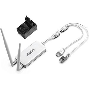 VONETS VAP11S Industrial 2.4GHz WLAN Bridge Mini WiFi Router Versterker Ethernet naar WiFi met Power Adapter, 2 RJ45 poorten DC/USB-voeding, 2 antennes voor DVR PLC netwerkapparaten