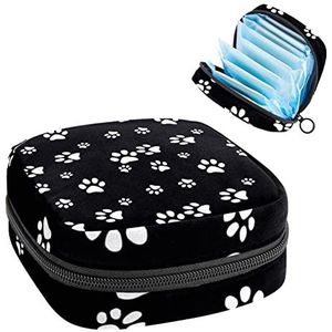 Periode Pouch Draagbare Tampon Opbergtas,Tampon Houder voor Portemonnee Vrouwelijke Product Organizer,Zwart-wit voetafdruk, Meerkleurig, 4.7x6.6x6.6 in/12x17x17 cm