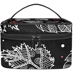Herfst roze witte bladeren dot zwarte achtergrond make-up organizer tas, reizen make-up tas organizer case draagbare cosmetische tas voor vrouwen en meisjes toiletartikelen, Meerkleurig, 22.5x15x13.8cm/8.9x5.9x5.4in