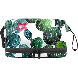 Grote capaciteit reizen cosmetische tas,Groene plant cactus bloem,Make-up tas,Waterdichte make-up tas organisator, Meerkleurig, 27x15x14 cm/10.6x5.9x5.5 in