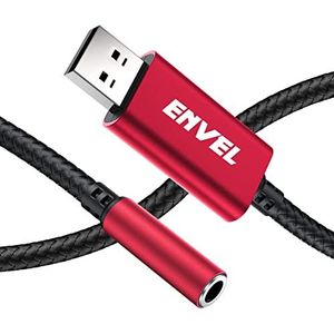ENVEL USB naar 3,5 mm Jack Stereo Audio Adapter, TRRS 4-polige Mic-Supported Externe USB Sound Card Stereo Aux Adapter voor Headset, PS4, PC, Laptop, Desktops, Speaker Metalen Behuizing Duurzaam Gevlochten