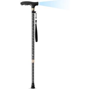OOCOME Verstelbare wandelstok voor heren en dames, telescopische led-wandelstokken, zwarte standaard in hoogte verstelbaar 60 cm-94 cm, antislip onderkant