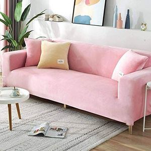 Luxe fluwelen bankhoes voor 2-, 3-, 4-zits, zachte pluche sofa beschermer, rekbare armsteun sofahoes, waterbestendige meubelbeschermer - roze - 4-zits, 235 - 280 cm