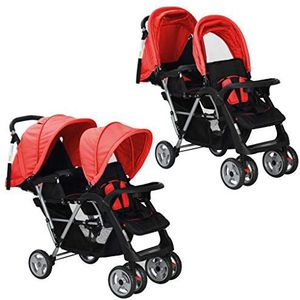 Kinderwagens en kinderwagens Tandem Wandelwagen Staal Rood en Zwart Baby & Peuter