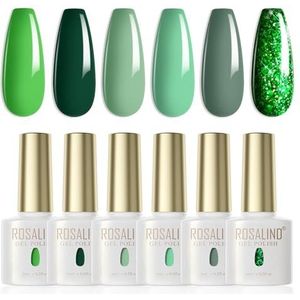 ROSALIND UV Nagellak Groen,6 Kleuren Glitter Gras Groen Donkergroen Zomer Lente Gel Nagels Soak Off UV LED Gel Polish Nagellak voor Beginners Polish Art Salon DIY