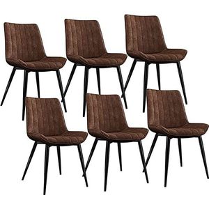 GEIRONV Moderne PU lederen eetkamerstoelen set van 6, for kantoor lounge keuken slaapkamer stoelen stevige metalen poten make-up stoel Eetstoelen (Color : Brown, Size : Black legs)