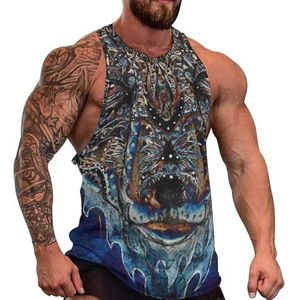 Sier Schilderen van Wolf Heren Tank Top Grafische Mouwloze Bodybuilding Tees Casual Strand T-Shirt Grappige Gym Spier