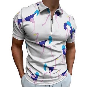 Poloshirt met struisvogelbilpatroon voor heren, casual T-shirts met ritssluiting en kraag, golftops, slim fit