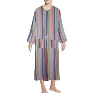 Heren Nachtshirt Streep Lange Mouw Mannelijke Nachthemd Losse Crew Neck Sleep Shirt Button Down Slaapslid Loungewear(Color:Pink,Size:L)