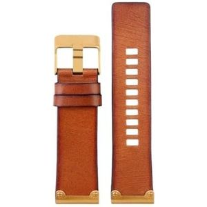 INEOUT Kwaliteit echte retro lederen horlogeband heren compatibel met DZ4343 DZ4323 DZ7406 horlogeband vintage Italiaans leer 22 mm 24 mm 26 mm (Color : B brown-golden, Size : 28mm)