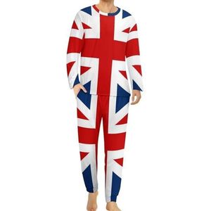 Britse vlag comfortabele heren pyjama set ronde hals lange mouwen loungewear met zakken S