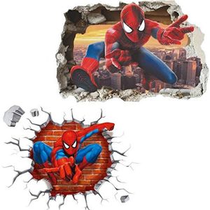 Kibi Spiderman 2 stuks S3D-effect stickers Spiderman in wanddoorbraak gat Marvel's Spider-Man Ultimate wandtattoo kinderkamer Spiderman muursticker Spiderman muursticker Spiderman