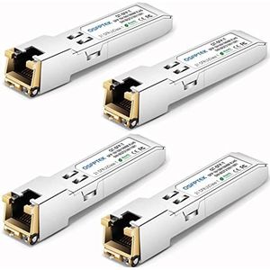 QSFPTEK Gigabit SFP Copper RJ45 Module 10/100/1000Base-T SFP naar RJ45 Mini GBIC Transceiver voor Ubiquiti UF-RJ45-1G, tot 100 m, 4-pack