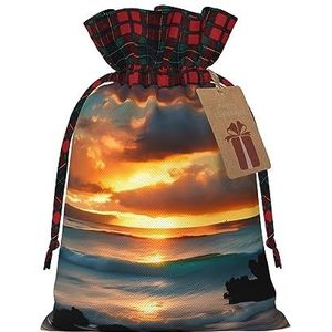 Strand Maui Hawaii Zonsondergang Zee Golven Wolken Chique Trekkoord Kerst Gift Tassen, Patchwork Jute Trekkoord Tassen, Herbruikbaar.