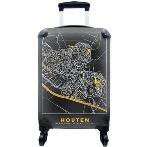 MuchoWow® Koffer - Houten - Black and Gold - Stadskaart - Kaart - Plattegrond - Past binnen 55x40x20 cm en 55x35x25 cm - Handbagage - Trolley - Fotokoffer - Cabin Size - Print