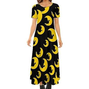 Moon Turkey dames zomer casual korte mouwen maxi-jurk ronde hals bedrukte lange jurken 7XL