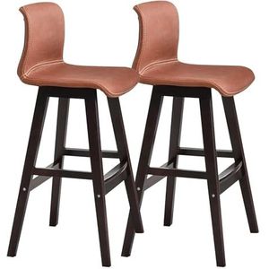 Bar Barstoelen met massief houten frame, set van 2 barkrukken, barkrukken met PU-leer gestoffeerd accent, ergonomische keukenkrukken Krukken