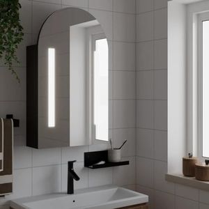 DIGBYS Meubelsets-Badkamer Spiegelkast met LED Licht Gebogen Zwart 42x13x70 cm