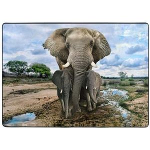 Afrikaanse wilde dieren olifant print groot tapijt, flanel mat, indoor vloer tapijt tapijt, voor nachtkastje eetkamer decor 203x148 cm
