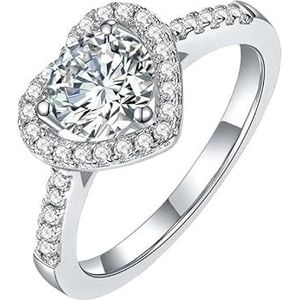 1 karaat moissanite ring 925 zilveren hart diamanten ring hartvormige damesring sieraden bekentenis (Color : 1 carat moissanite, Size : 8white Golden)