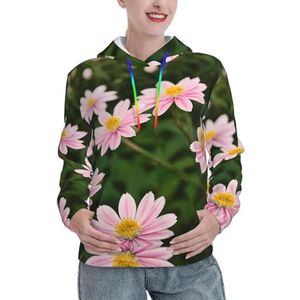 MDATT Roze witgouden bloemen dames kerst hoodie, stijlvolle casual hoodie, sweatshirt met capuchon voor vrouwen tops met lange mouwen, Zwart, XXL