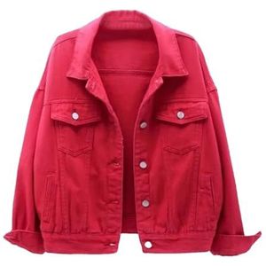 Pegsmio Denim jas dames lente herfst losse top basic jeans jassen losse bovenkleding, Rood, 3XL