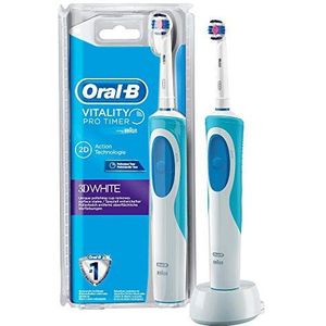 Oral-B Vitality Pro Timer Elektrische tandenborstel, oplaadbaar, met 1 handgreep en 1 3D-borstel, wit, blauw, timer en 2D-reinigingsactie