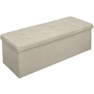 WOLTU Opvouwbare Opbergbank Poef Kruk Grote Capaciteit 300KG, Interieur Opbergkist Linnen Gewatteerde Voetensteun, 118L, 110x37.5x38cm Beige SH11cm