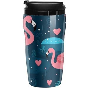 Leuke Roze Flamingo Koffie Mok met Deksel Dubbele Muur Water Fles Reizen Tumbler Thee Cup voor Warm/Ijs Dranken 250ml